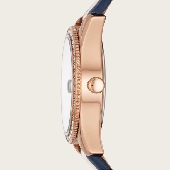 Fossil ES4595 Scarlette Mini Three-Hand Date Striped Navy Leather Watch - Picture 4 of 6